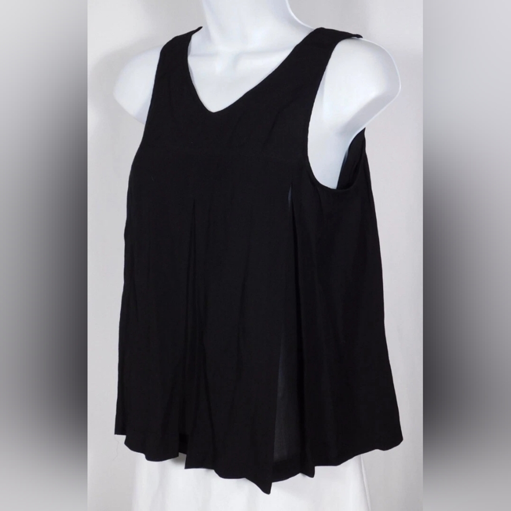 MADEWELL Women's Black V-Neck Pleat Swing Sleeveless Blouse, Size 8